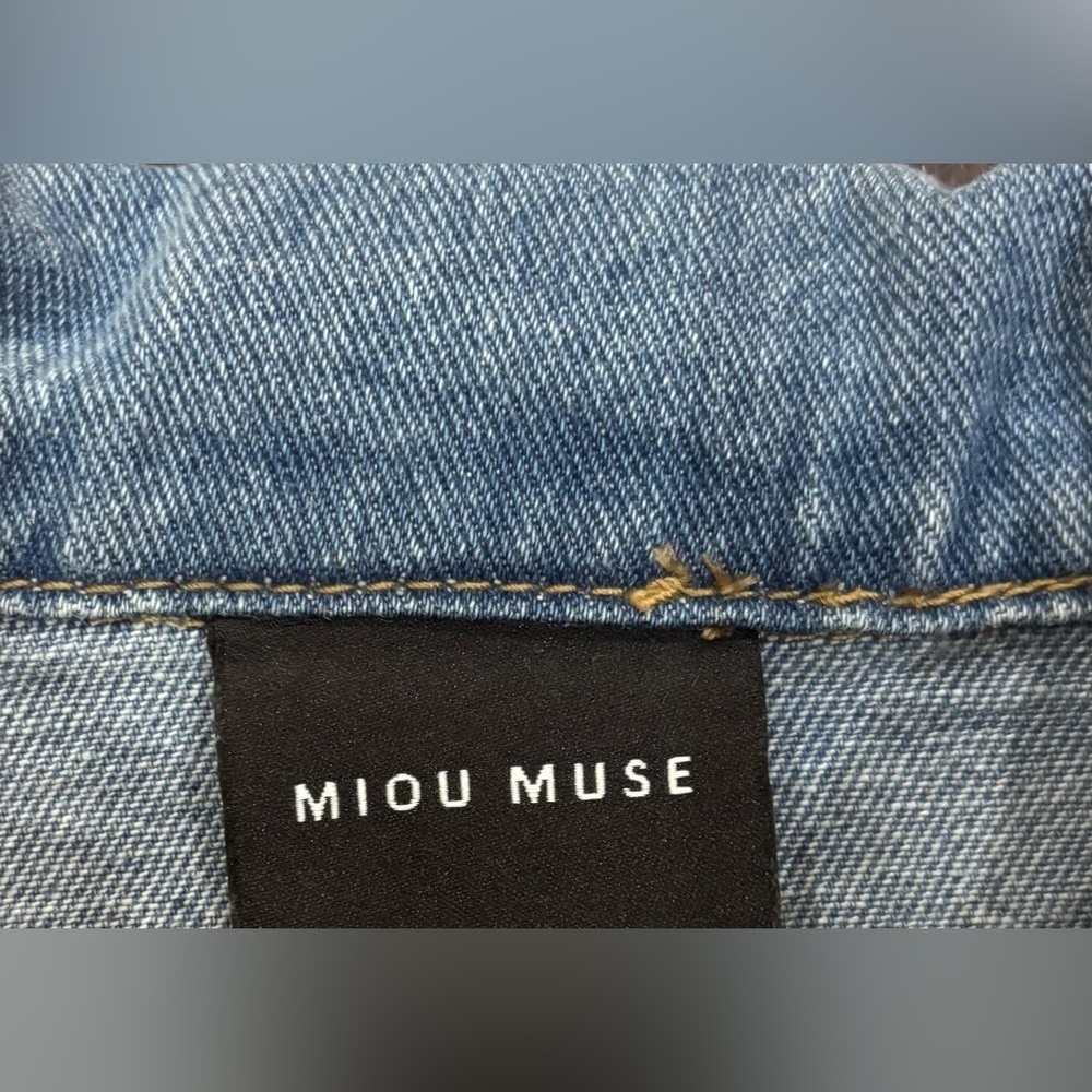 Miou Muse Denim Romper Shorts Cap Sleeves Pockets Size Small - Picture 6 of 15